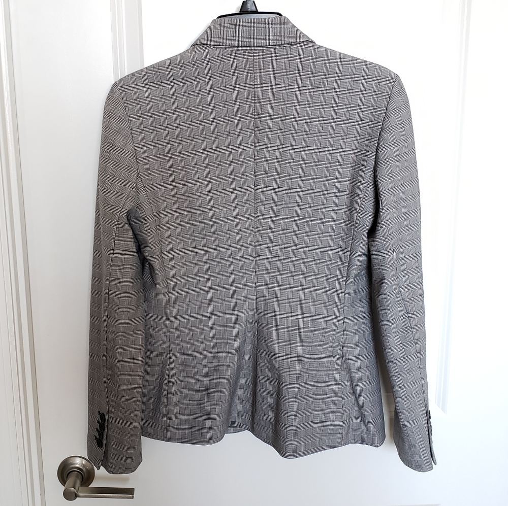 Express Gray Mini-Check Plaid One-Button Blazer - Picture 3 of 10